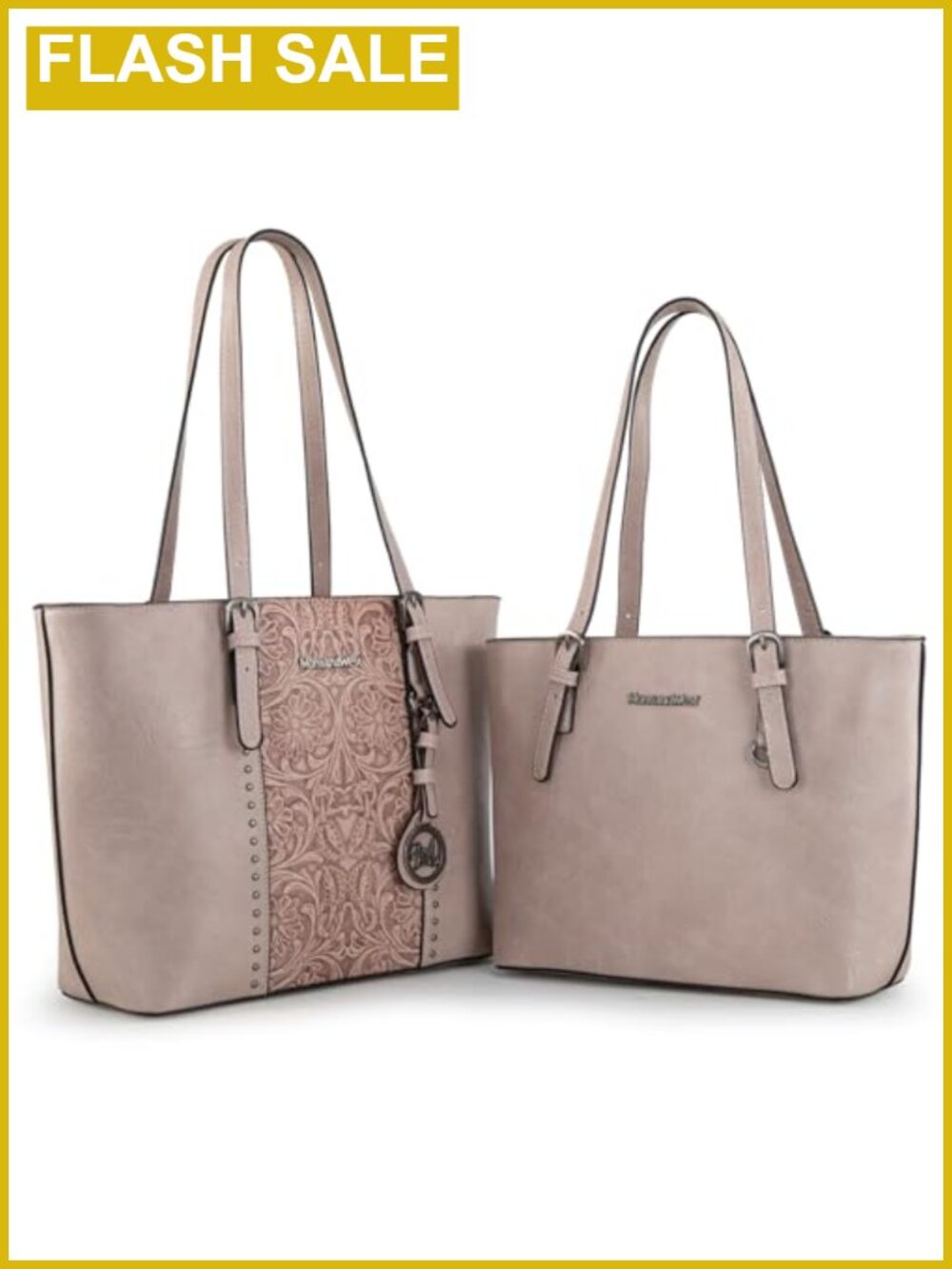 Vegan Leather Embossed Tote Purse Set 2Pcs with Adjustable Strap